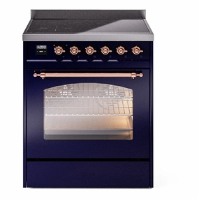 Ilve UPI304QNMPMBP Nostalgie Ii 30 Inch Electric Freestanding Range In Blue With Copper Trim Freestanding Ranges freestanding dual fuel range 30 inch
