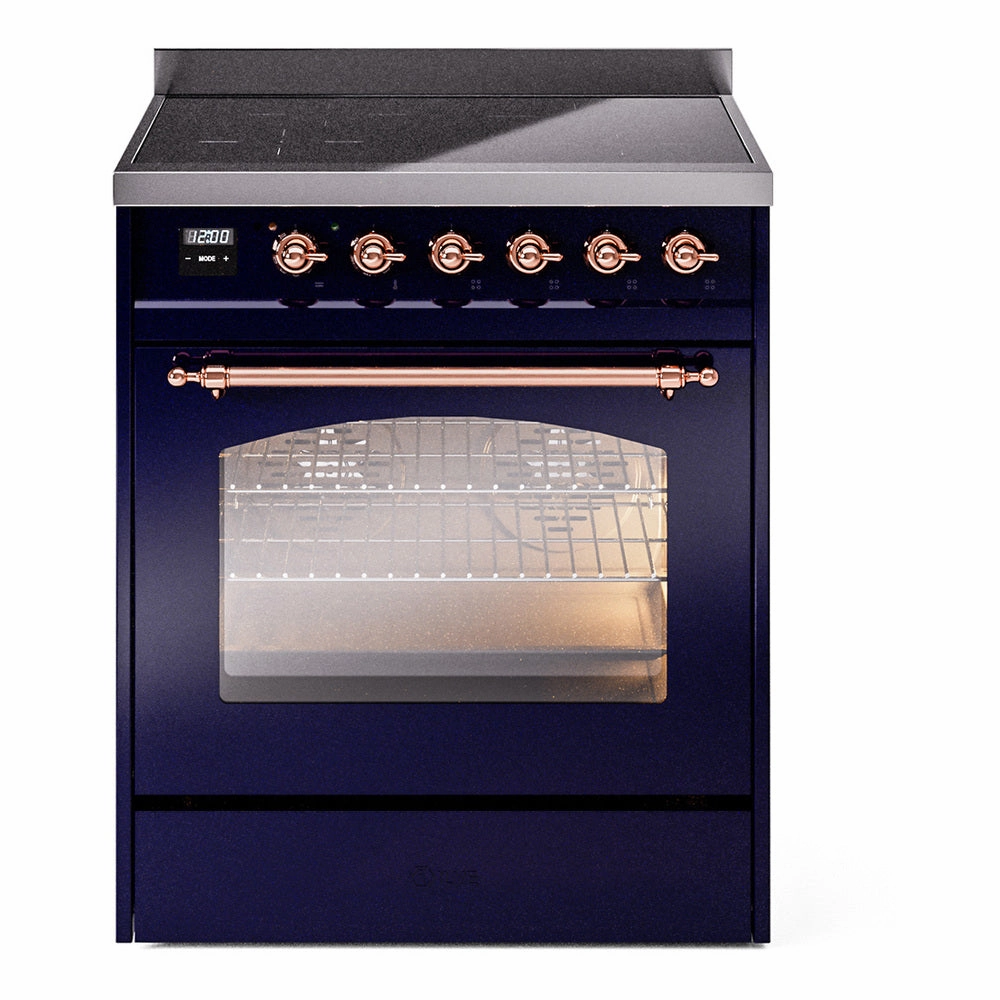 Ilve UPI304QNMPMBP Nostalgie Ii 30 Inch Electric Freestanding Range In Blue With Copper Trim Freestanding Ranges freestanding dual fuel range 30 inch