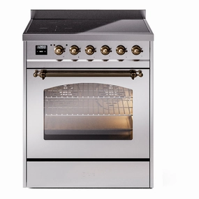 Ilve UPI304QNMPSSB Nostalgie Ii 30 Inch Electric Freestanding Range In Stainless Steel With Bronze Trim Freestanding Ranges freestanding dual fuel range 30 inch