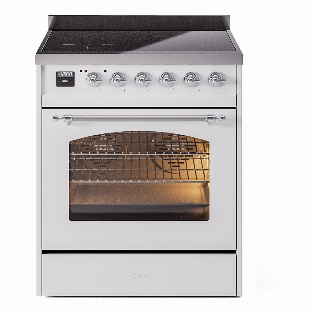 Ilve UPI304QNMPWHC Nostalgie Ii 30 Inch Electric Freestanding Range In White With Chrome Trim Freestanding Ranges freestanding dual fuel range 30 inch
