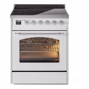 Ilve UPI304QNMPWHC Nostalgie Ii 30 Inch Electric Freestanding Range In White With Chrome Trim Freestanding Ranges freestanding dual fuel range 30 inch