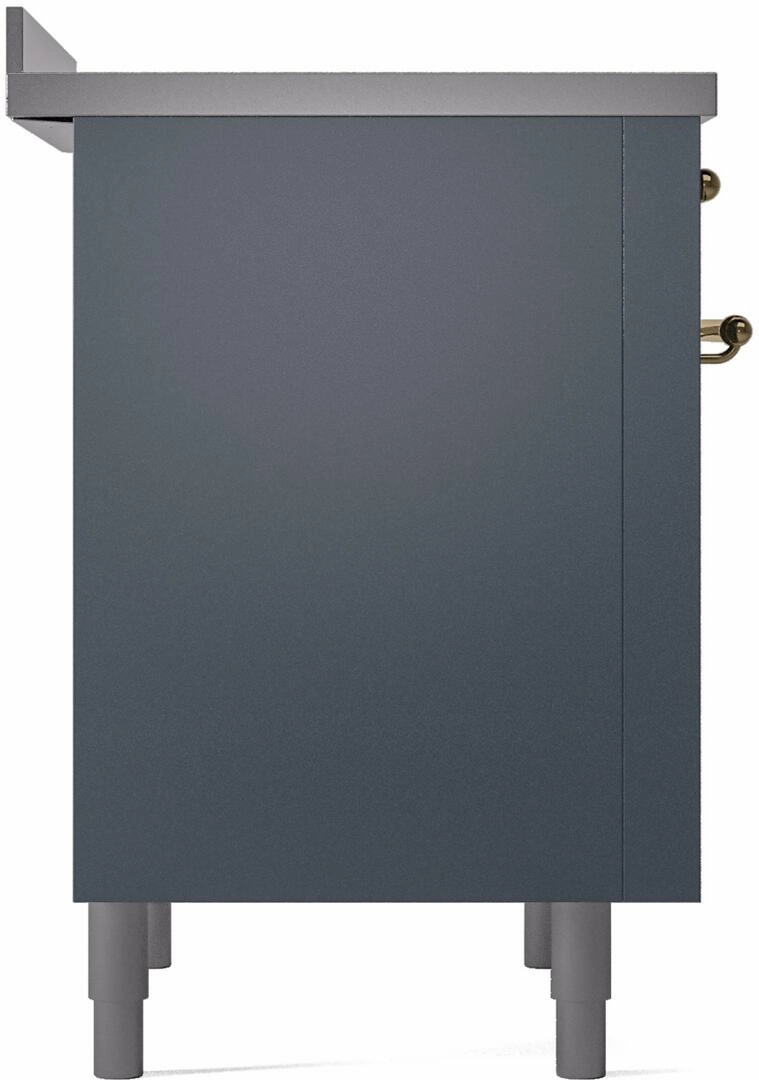 Ilve UPI366NMPBGG Nostalgie Ii 36 Inch Electric Freestanding Range In Blue Grey With Brass Trim