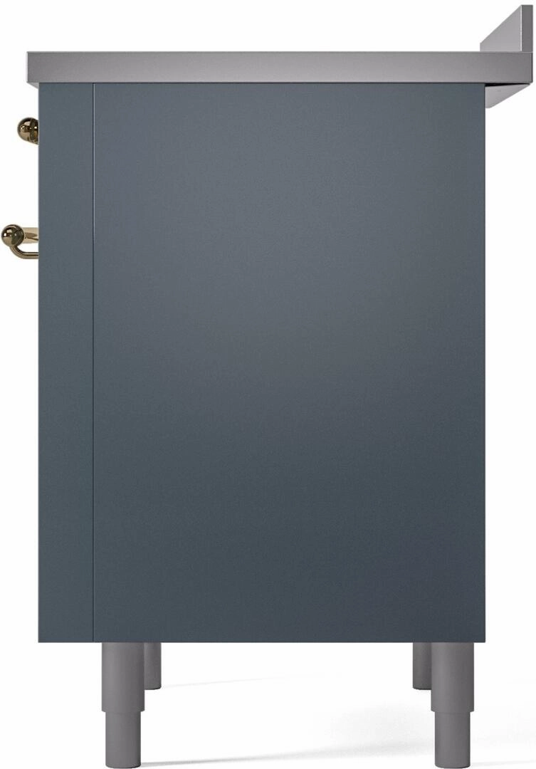 Ilve UPI366NMPBGG Nostalgie Ii 36 Inch Electric Freestanding Range In Blue Grey With Brass Trim