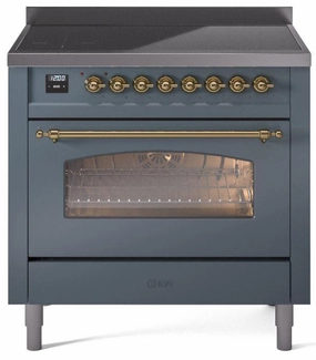 Ilve UPI366NMPBGG Nostalgie Ii 36 Inch Electric Freestanding Range In Blue Grey With Brass Trim Freestanding Ranges freestanding dual fuel range 30 inch