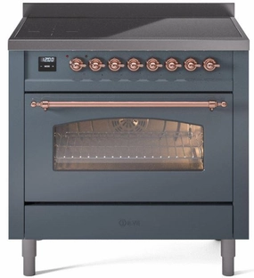 Ilve UPI366NMPBGP Nostalgie Ii 36 Inch Electric Freestanding Range In Blue Grey With Copper Trim Freestanding Ranges freestanding dual fuel range 30 inch