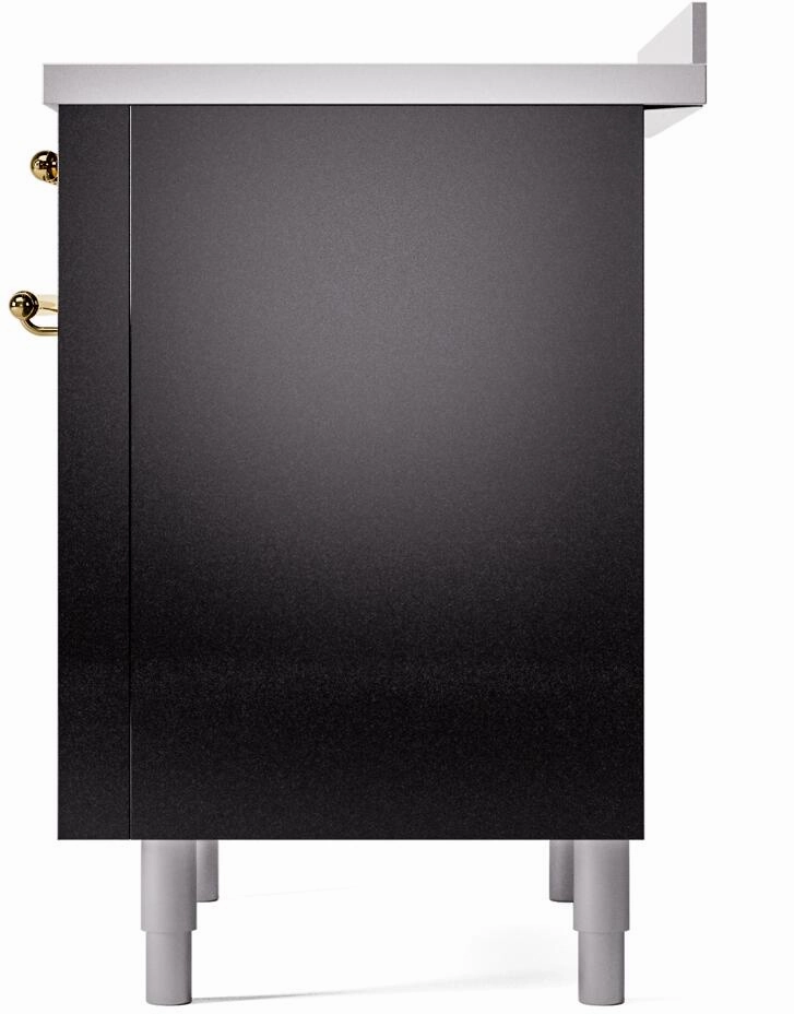 Ilve UPI366NMPBKG Nostalgie Ii 36 Inch Electric Freestanding Range In Glossy Black With Brass Trim