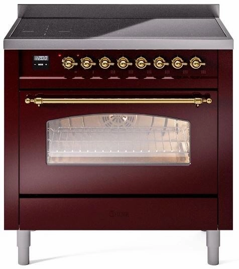 Ilve UPI366NMPBUG Nostalgie Ii 36 Inch Electric Freestanding Range In Burgundy With Brass Trim Freestanding Ranges freestanding dual fuel range 30 inch
