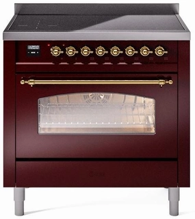 Ilve UPI366NMPBUG Nostalgie Ii 36 Inch Electric Freestanding Range In Burgundy With Brass Trim Freestanding Ranges freestanding dual fuel range 30 inch