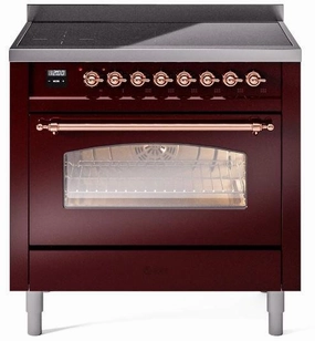 Ilve UPI366NMPBUP Nostalgie Ii 36 Inch Electric Freestanding Range In Burgundy With Copper Trim Freestanding Ranges freestanding dual fuel range 30 inch