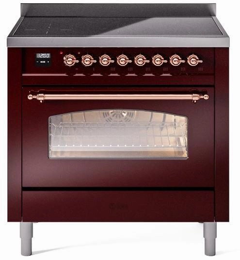Ilve UPI366NMPBUP Nostalgie Ii 36 Inch Electric Freestanding Range In Burgundy With Copper Trim Freestanding Ranges freestanding dual fuel range 30 inch