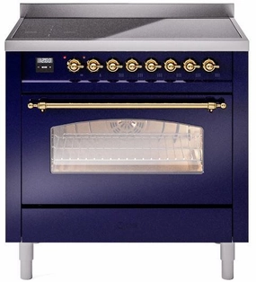 Ilve UPI366NMPMBG Nostalgie Ii 36 Inch Electric Freestanding Range In Blue With Brass Trim Freestanding Ranges freestanding dual fuel range 30 inch