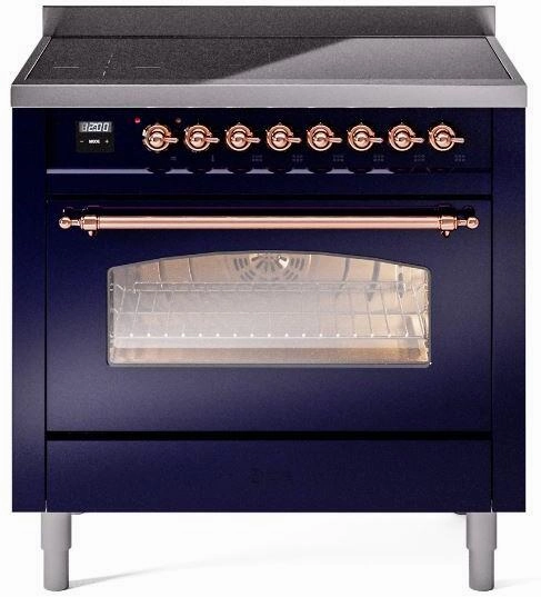 Ilve UPI366NMPMBP Nostalgie Ii 36 Inch Electric Freestanding Range In Blue With Copper Trim Freestanding Ranges freestanding dual fuel range 30 inch
