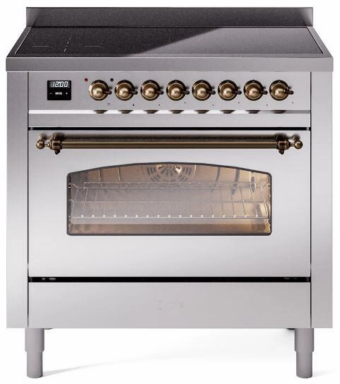 Ilve UPI366NMPSSB Nostalgie Ii 36 Inch Electric Freestanding Range In Stainless Steel With Bronze Trim Freestanding Ranges freestanding dual fuel range 30 inch