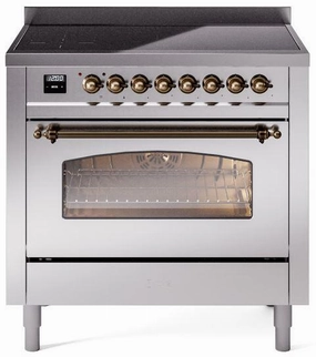 Ilve UPI366NMPSSB Nostalgie Ii 36 Inch Electric Freestanding Range In Stainless Steel With Bronze Trim Freestanding Ranges freestanding dual fuel range 30 inch