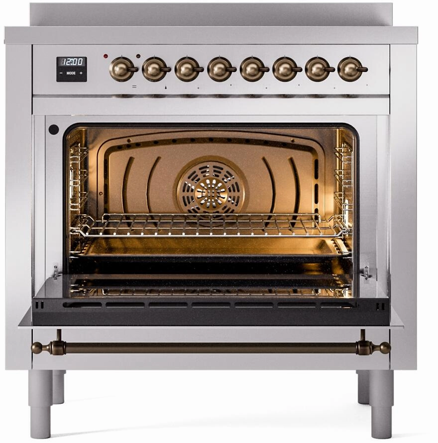 Ilve UPI366NMPSSB Nostalgie Ii 36 Inch Electric Freestanding Range In Stainless Steel With Bronze Trim
