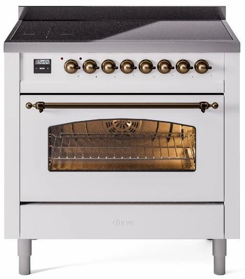 Ilve UPI366NMPWHB Nostalgie Ii 36 Inch Electric Freestanding Range In White With Bronze Trim Freestanding Ranges freestanding dual fuel range 30 inch