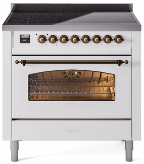 Ilve UPI366NMPWHB Nostalgie Ii 36 Inch Electric Freestanding Range In White With Bronze Trim Freestanding Ranges freestanding dual fuel range 30 inch