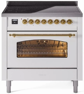 Ilve UPI366NMPWHG Nostalgie Ii 36 Inch Electric Freestanding Range In White With Brass Trim Freestanding Ranges freestanding dual fuel range 30 inch