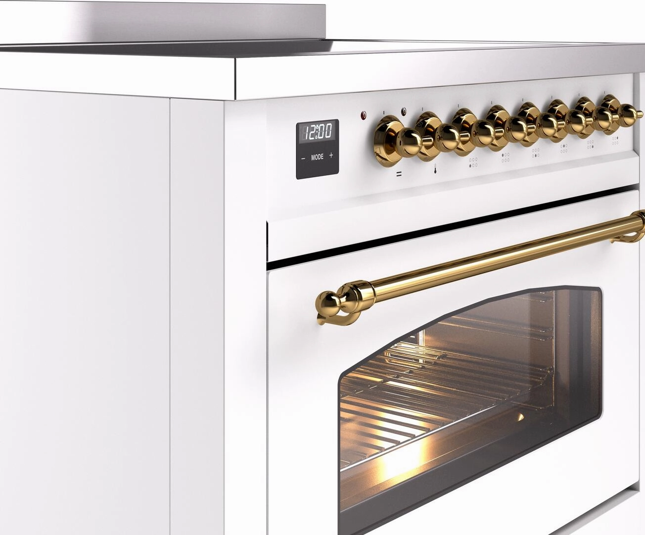 Ilve UPI366NMPWHG Nostalgie Ii 36 Inch Electric Freestanding Range In White With Brass Trim
