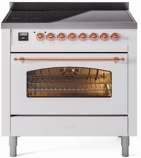 Ilve UPI366NMPWHP Nostalgie Ii 36 Inch Electric Freestanding Range In White With Copper Trim Freestanding Ranges freestanding dual fuel range 30 inch