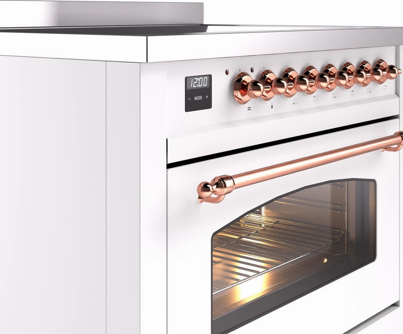 Ilve UPI366NMPWHP Nostalgie Ii 36 Inch Electric Freestanding Range In White With Copper Trim