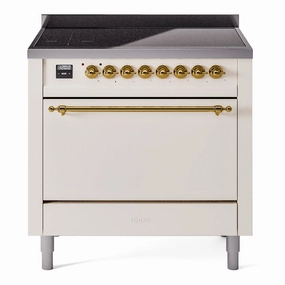 Ilve UPI366QNMPAWG Nostalgie Ii 36 Inch Electric Freestanding Range In Antique White With Brass Trim Freestanding Ranges freestanding dual fuel range 30 inch
