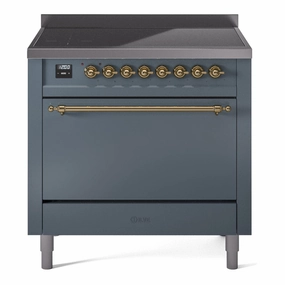 Ilve UPI366QNMPBGG Nostalgie Ii 36 Inch Electric Freestanding Range In Blue Grey With Brass Trim Freestanding Ranges freestanding dual fuel range 30 inch