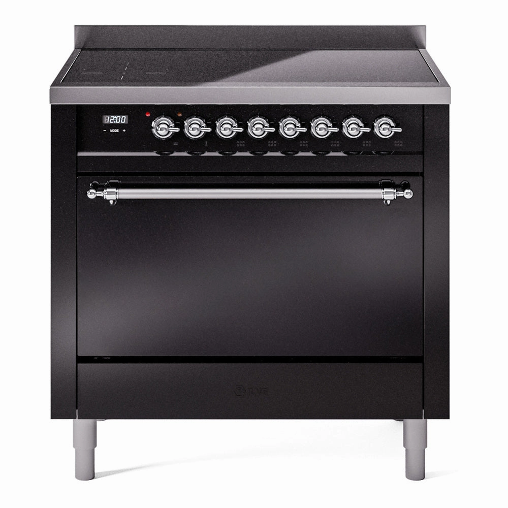 Ilve UPI366QNMPBKC Nostalgie Ii 36 Inch Electric Freestanding Range In Glossy Black With Chrome Trim Freestanding Ranges freestanding dual fuel range 30 inch