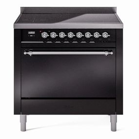 Ilve UPI366QNMPBKC Nostalgie Ii 36 Inch Electric Freestanding Range In Glossy Black With Chrome Trim Freestanding Ranges freestanding dual fuel range 30 inch