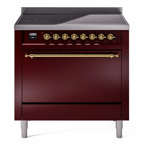 Ilve UPI366QNMPBUG Nostalgie Ii 36 Inch Electric Freestanding Range In Burgundy With Brass Trim Freestanding Ranges freestanding dual fuel range 30 inch