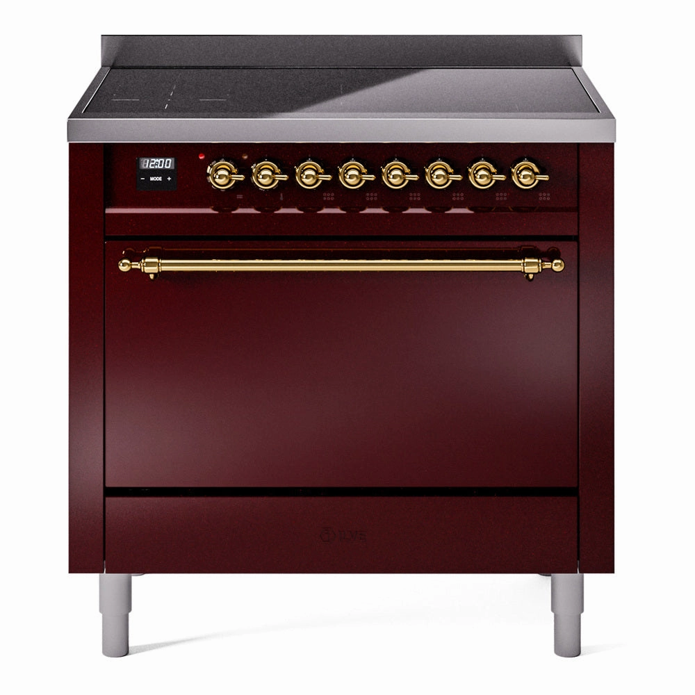 Ilve UPI366QNMPBUG Nostalgie Ii 36 Inch Electric Freestanding Range In Burgundy With Brass Trim Freestanding Ranges freestanding dual fuel range 30 inch