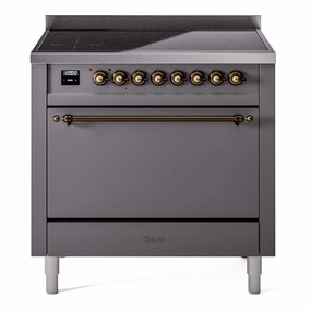 Ilve UPI366QNMPMGB Nostalgie Ii 36 Inch Electric Freestanding Range In Matte Graphite With Bronze Trim Freestanding Ranges freestanding dual fuel range 30 inch