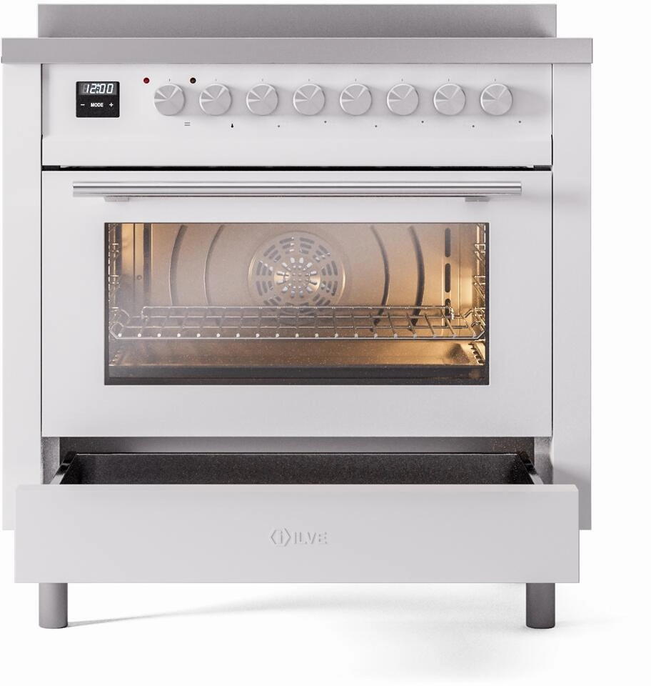 Ilve UPI366WMPWH Professional Plus Ii 36 Inch Electric Freestanding Range In White With Trim