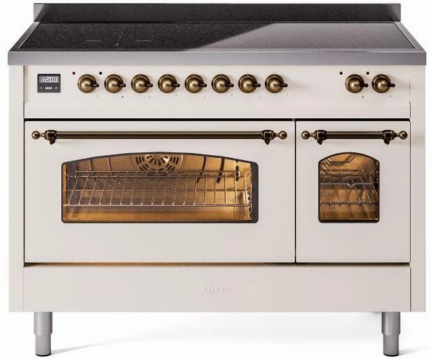 Ilve UPI486NMPAWB Nostalgie Ii 48 Inch Electric Freestanding Range In Antique White With Bronze Trim Freestanding Ranges freestanding dual fuel range 30 inch