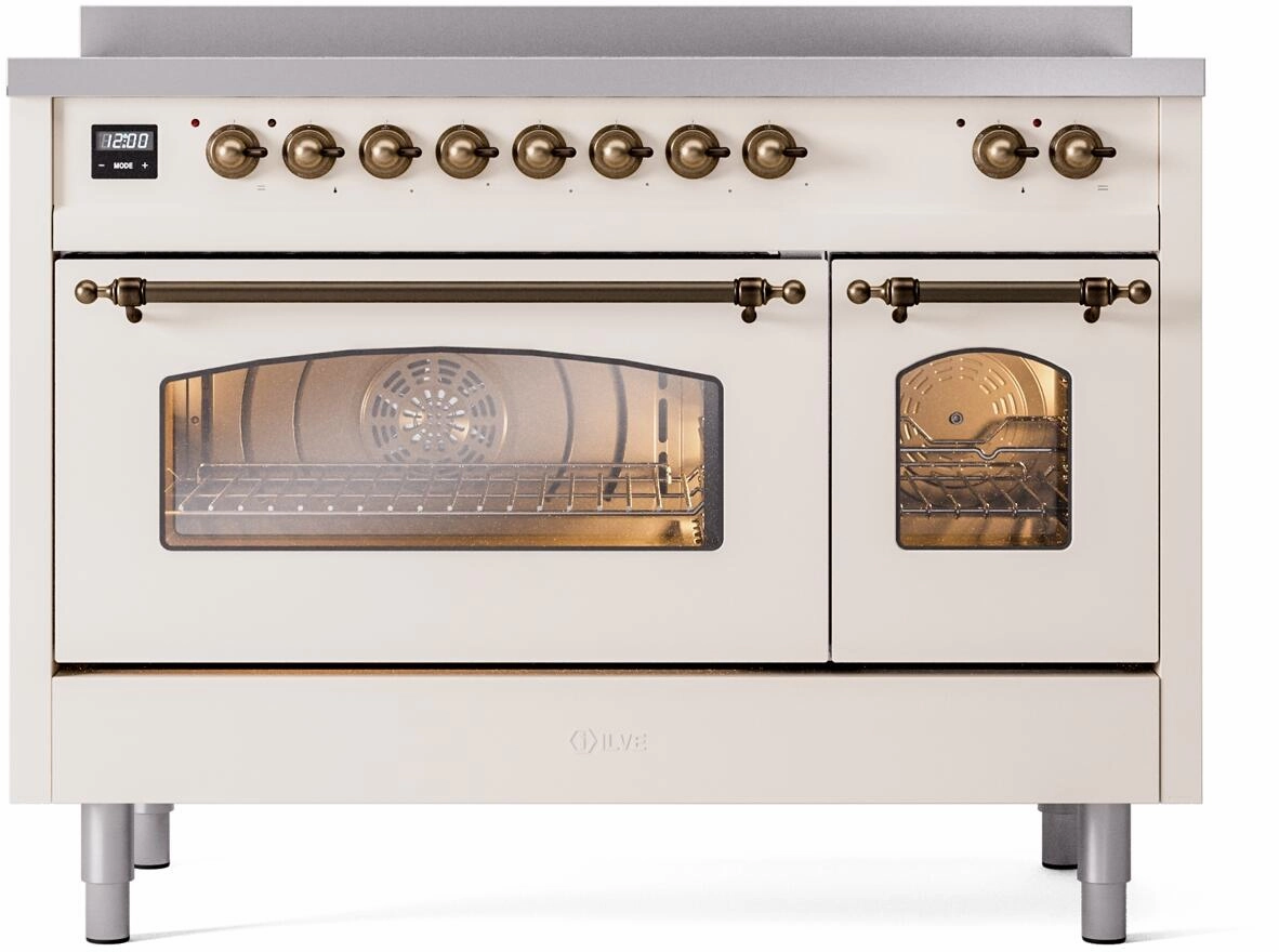 Ilve UPI486NMPAWB Nostalgie Ii 48 Inch Electric Freestanding Range In Antique White With Bronze Trim