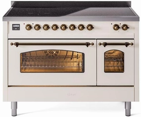 Ilve UPI486NMPAWB Nostalgie Ii 48 Inch Electric Freestanding Range In Antique White With Bronze Trim Freestanding Ranges freestanding dual fuel range 30 inch