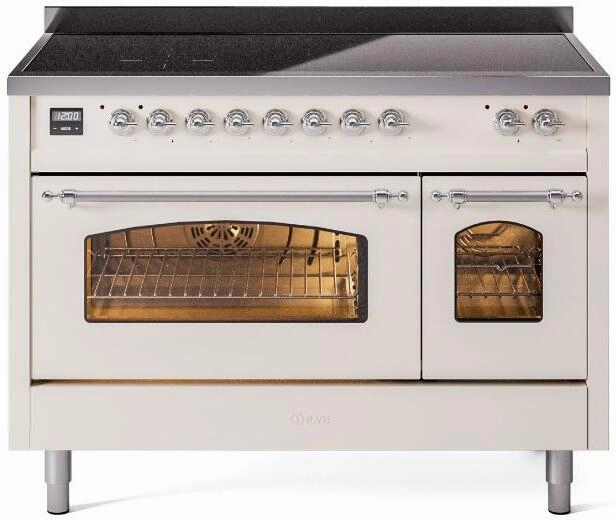 Ilve UPI486NMPAWC Nostalgie Ii 48 Inch Electric Freestanding Range In Antique White With Chrome Trim Freestanding Ranges freestanding dual fuel range 30 inch