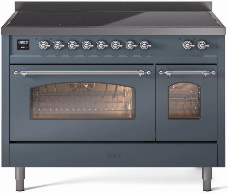 Ilve UPI486NMPBGC Nostalgie Ii 48 Inch Electric Freestanding Range In Blue Grey With Chrome Trim Freestanding Ranges freestanding dual fuel range 30 inch