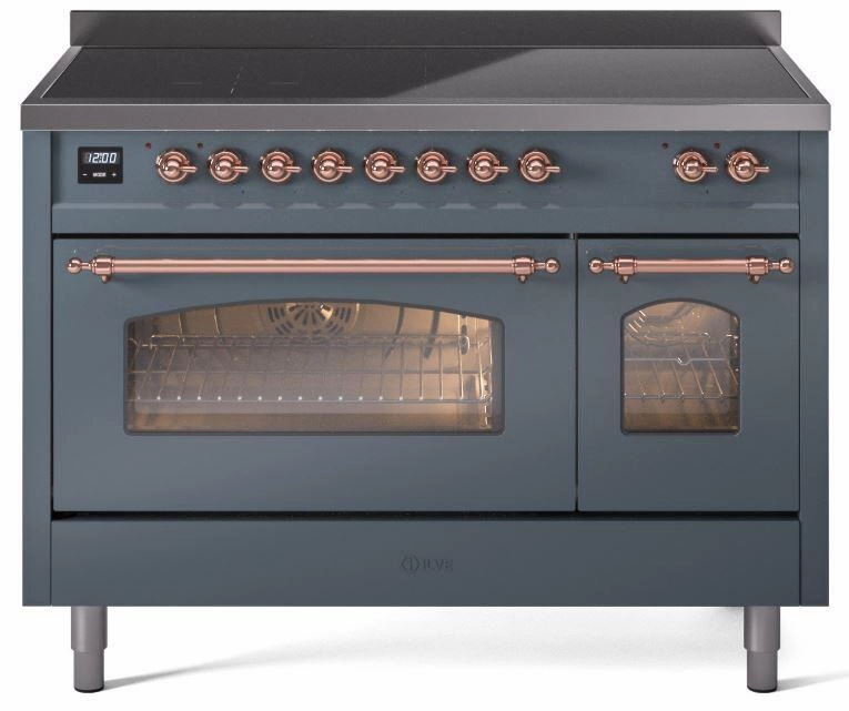 Ilve UPI486NMPBGP Nostalgie Ii 48 Inch Electric Freestanding Range In Blue Grey With Copper Trim Freestanding Ranges freestanding dual fuel range 30 inch