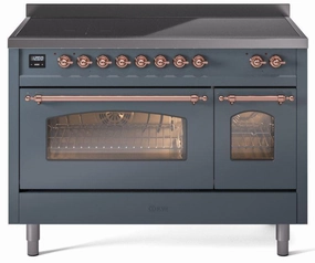 Ilve UPI486NMPBGP Nostalgie Ii 48 Inch Electric Freestanding Range In Blue Grey With Copper Trim Freestanding Ranges freestanding dual fuel range 30 inch