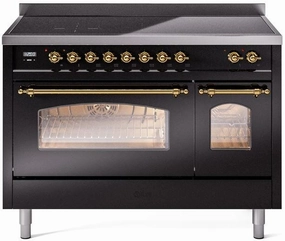 Ilve UPI486NMPBKG Nostalgie Ii 48 Inch Electric Freestanding Range In Glossy Black With Brass Trim Freestanding Ranges freestanding dual fuel range 30 inch