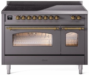 Ilve UPI486NMPMGG Nostalgie Ii 48 Inch Electric Freestanding Range In Matte Graphite With Brass Trim Freestanding Ranges freestanding dual fuel range 30 inch