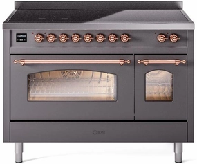 Ilve UPI486NMPMGP Nostalgie Ii 48 Inch Electric Freestanding Range In Matte Graphite With Copper Trim Freestanding Ranges freestanding dual fuel range 30 inch