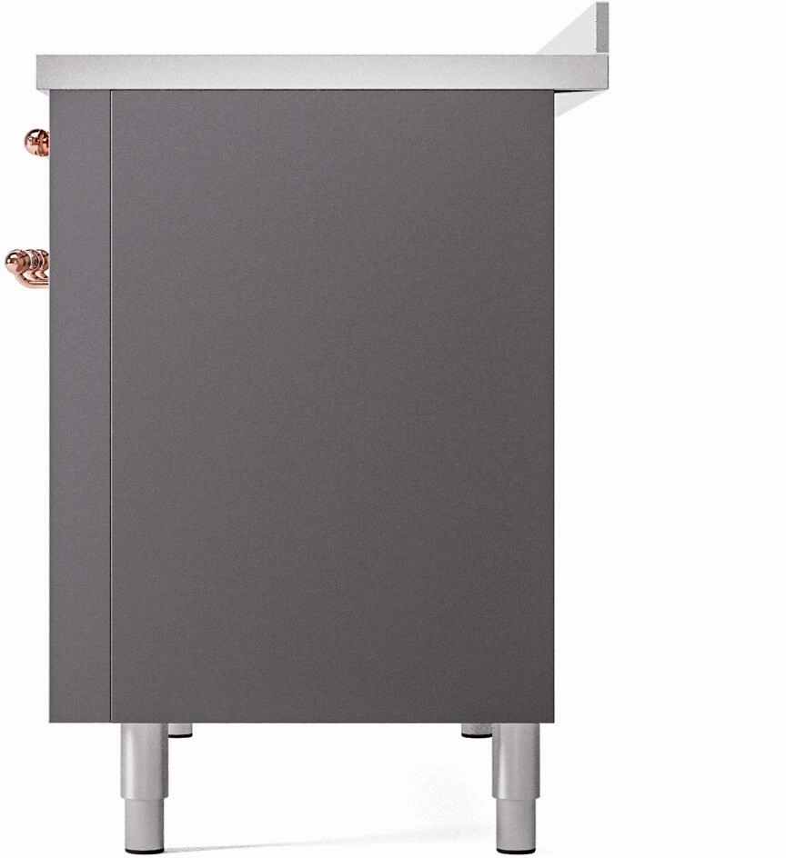 Ilve UPI486NMPMGP Nostalgie Ii 48 Inch Electric Freestanding Range In Matte Graphite With Copper Trim