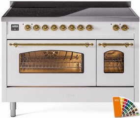 Ilve UPI486NMPRAG Nostalgie Ii 48 Inch Electric Freestanding Range In Ral Custom Color With Brass Trim Freestanding Ranges freestanding dual fuel range 30 inch