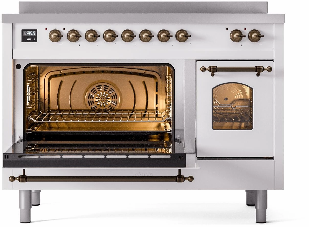 Ilve UPI486NMPWHB Nostalgie Ii 48 Inch Electric Freestanding Range In White With Bronze Trim