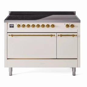 Ilve UPI486QNMPAWG Nostalgie Ii 48 Inch Electric Freestanding Range In Antique White With Brass Trim Freestanding Ranges freestanding dual fuel range 30 inch