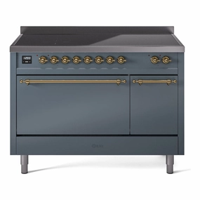 Ilve UPI486QNMPBGG Nostalgie Ii 48 Inch Electric Freestanding Range In Blue Grey With Brass Trim Freestanding Ranges freestanding dual fuel range 30 inch
