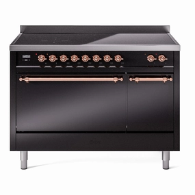 Ilve UPI486QNMPBKP Nostalgie Ii 48 Inch Electric Freestanding Range In Glossy Black With Copper Trim Freestanding Ranges freestanding dual fuel range 30 inch