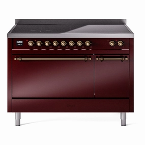 Ilve UPI486QNMPBUB Nostalgie Ii 48 Inch Electric Freestanding Range In Burgundy With Bronze Trim Freestanding Ranges freestanding dual fuel range 30 inch